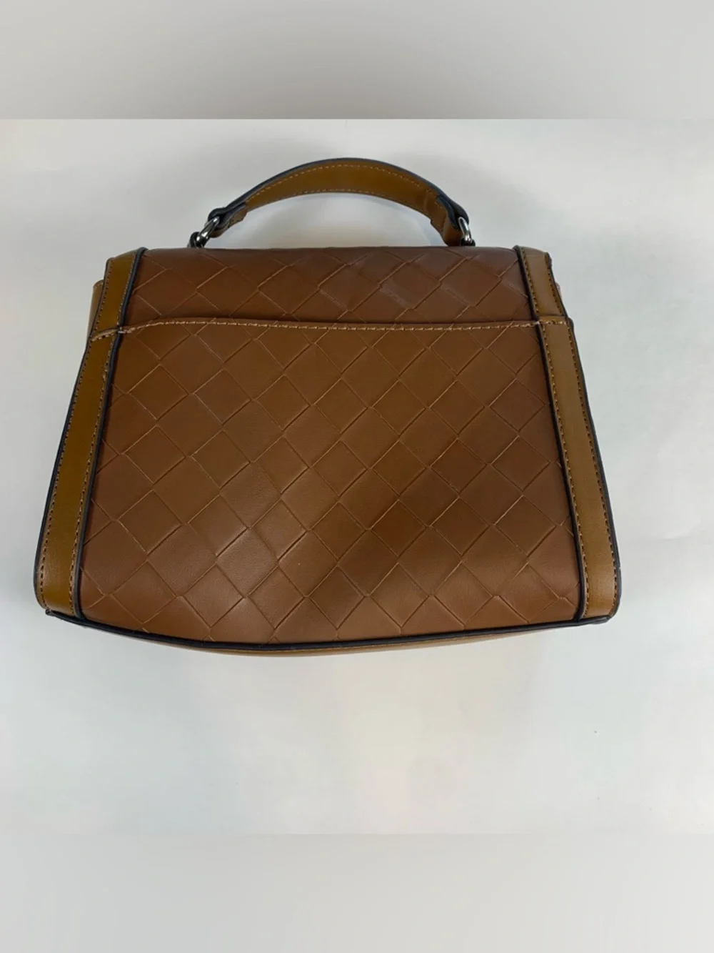 Nine‎ West Brown Woven-Texture Top Handle Satchel Purse